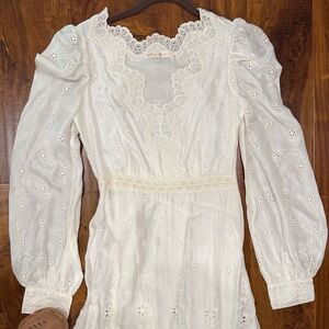 LoveShackFancy White Long Sleeve Lace Dress